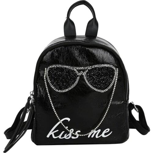 Fashion Eyewear design female student backpack small Daypack Softback Mini Sequins backpack women PU leather backpacks travel