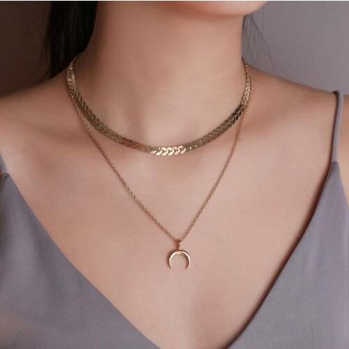 Moon Necklace Women Bohemian Style Pendant Necklace Multilayer Pendant Choker Womens Jewelry Accessories Collares