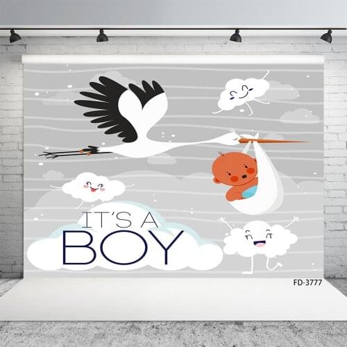 Cartoon Crane Boy Birthday Party Banner Background Decor Baby Shower Newborn Portrait Vinyl Backdrop Photocall Photo Studio Prop
