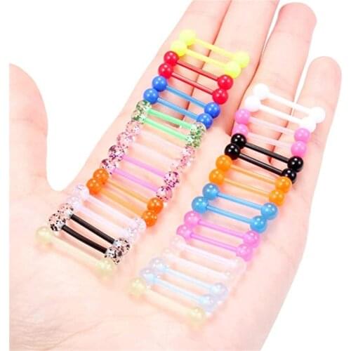 10/20/30/50PCS Acrylic Glitter Tongue Piercing Lot 14G Capsule Tongue Piercing Ring Bulk Nipple Piercing Set Tongue Barbell Pack