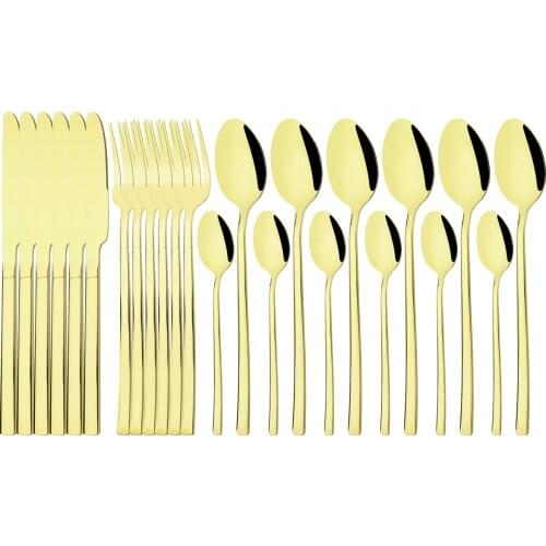 24Pcs Gold Cutlery Set Shiny Stainless Steel Dinnerware Set Western Knife Fork Spoon Tableware Party Kitchen Flatware Silverware