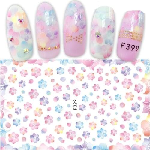 Nail Sticker 3D Nails Slider Decals Color Flower Design Nail Art Decoration Manicure Adhesive Foil Wraps Pegatinas Polish