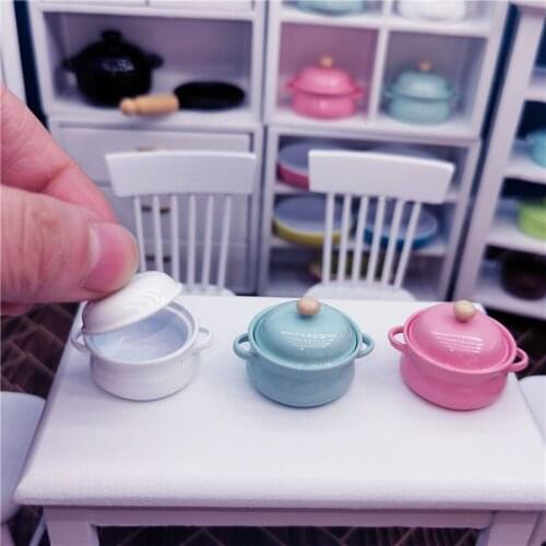 NEW 1 Set 1:12 Miniature Dollhouse Mini Candy Color 3*2CM Soup Pot Stockpot for Blyth OB11 Doll House Kitchen Play Toys