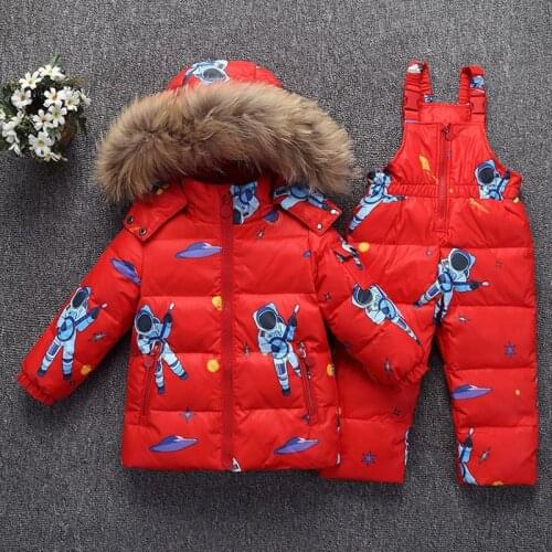 New Winter Childrens Clothing Sets Warm Baby Boy Ski Suits Snowsuits Real Fur Girls Down Jackets Outerwear Coat+suspender jumps