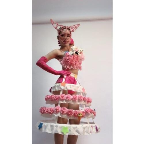 New style Sexy Pink rose princess dance dress Ladies ds gogo singer costume ballroom disco dj club wear party dresses