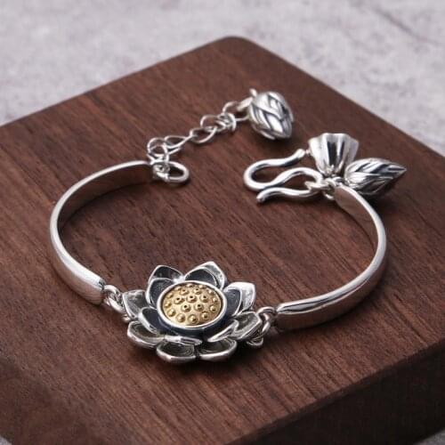 New original design Thai silver lotus bracelet Chinese style retro creative elegance craftsmanship charm women silver jewelry