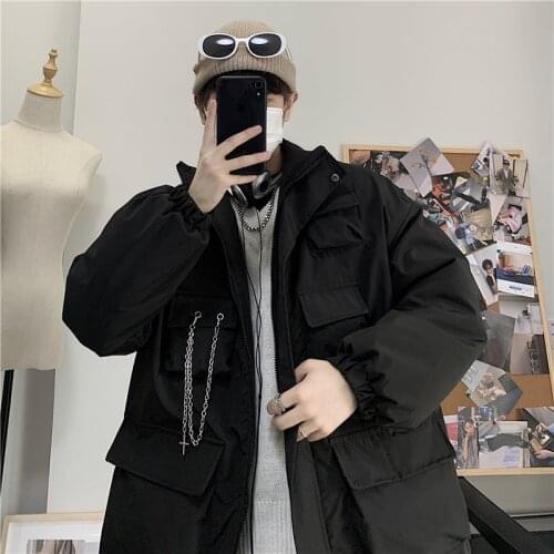 Very retro overalls pocket add more cotton thickening cotton-padded clothes cotton-padded jacket coat loose joker outside of men