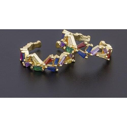 Top Quality 12 Styles Gold Color Rainbow CZ Crown Rings Geometric Wedding Engagement Ring femme Women Party Gift ins Jewelry