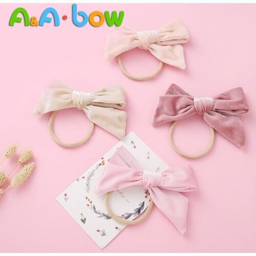 1pcs Velvet Bowknot Headbands for Baby girls Solid Cute Elastic Nylon Bow Headband New Toddler Girls Hair Accessories