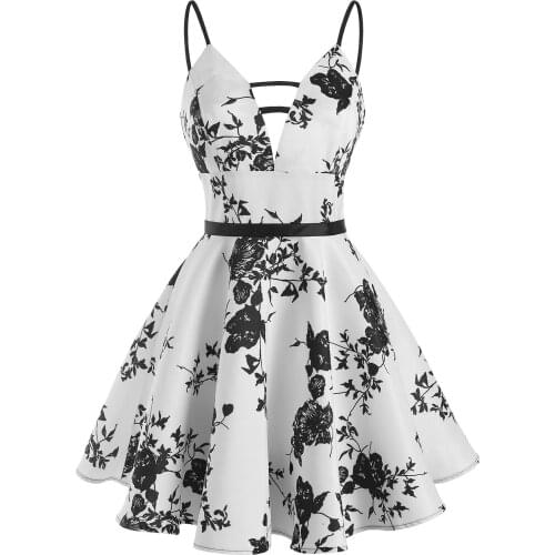 Sexy Casual Women Dress Plus Size Flower Print Ladder Cut Plunge Front Dress Spaghetti Strap Fashion Party Dress Vestidos