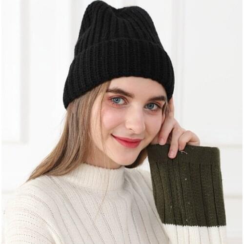 Q Knitted Hat Unisex Autumn Winter Supplies Cotton Fashion Casual Hat For Women Slouchy Bonnet Keep Warm Pure Color Korean Style