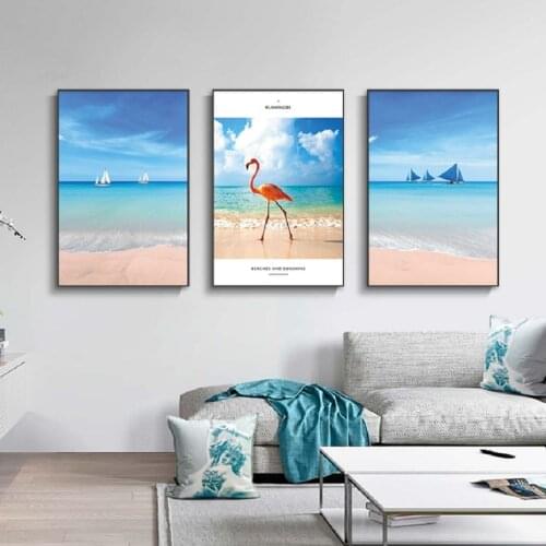 Nordic Refresh Summer Beach Landscape Wall Art Canvas Paintings Flamingo Love Wall Art Prints and Posters Living Room Home Decor