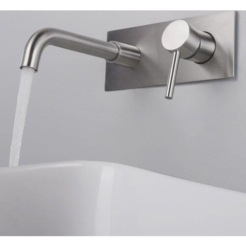 Stainless Steel Basin Faucet Concealed Wall Mounted Faucet Tap 360 Rotation Spout Single Handle Hot Cold Water Bath Mixer Tap