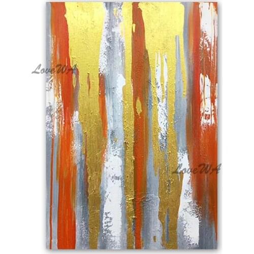 Modern Living Room Decorative Item Abstract New Golden Textured Oil Painting No Frame Canvas Wall Hangings Picture Art Panel