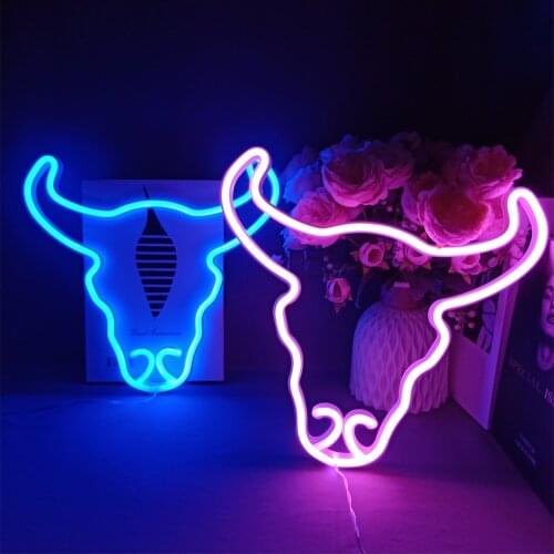 Animal LED Neon Light Sign Lamp Bull Head Swan Cat Bat Butterfly Wall Night light for Room Party Shop Festival Decor Xmas Gift