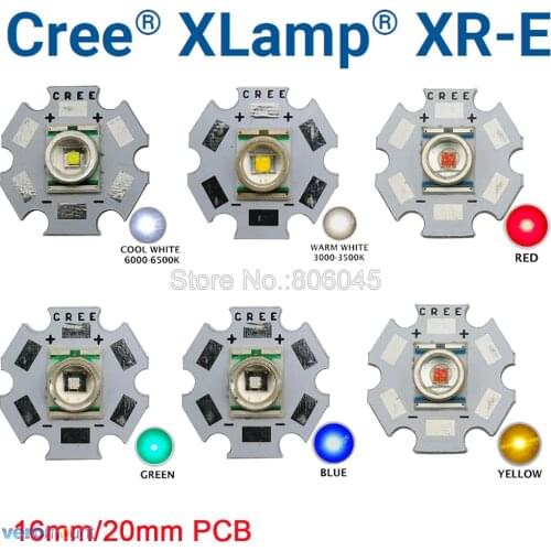 5pcs CREE XLamp XRE XR-E Q5 3W High Power LED Light Emitter Cool White / Warm White / Red / Green / Blue / Yellow 16mm 20mm PCB
