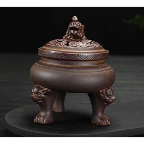 T Sleeping Lion Coil Incense Burner Ceramic Censer Holder Home Office Furnishing Decor Buddhist Buddha Ornaments Incense Base