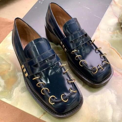 Ring Buckle Leather Shoes Woman Flats Oxford Feminino Sapato For Women Loafers Mujer Work Footwear Flat Slip On Office Shoes