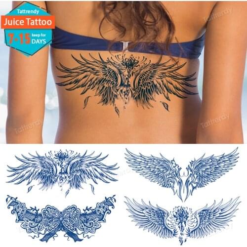 Juice Ink Waterproof Temporary Tattoo Sticker Wings Feather Large Element Fake Tatto Flash Tatoo Back Arm Chest for Men Women