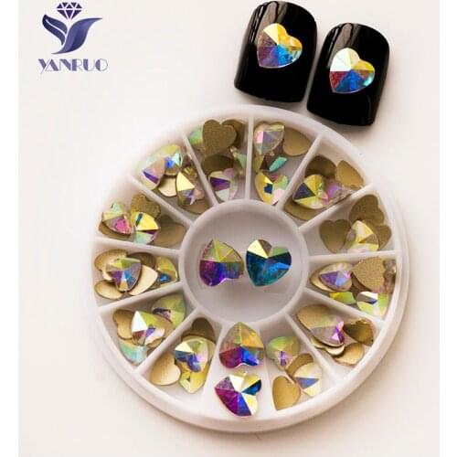 YANRUO 2204NoHF AB 6mm Heart Luxury Gems Non Hotfix Crystal Strass Flatback DIY Rhinestones For Nails