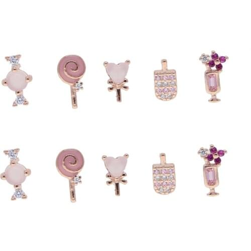 2021 Sweet Cut Candy Stud Earrings Pink Candy Heart Wine Glass Stack Ice Cream Stud Earring For Women Girls Lovely Jewelry NEW