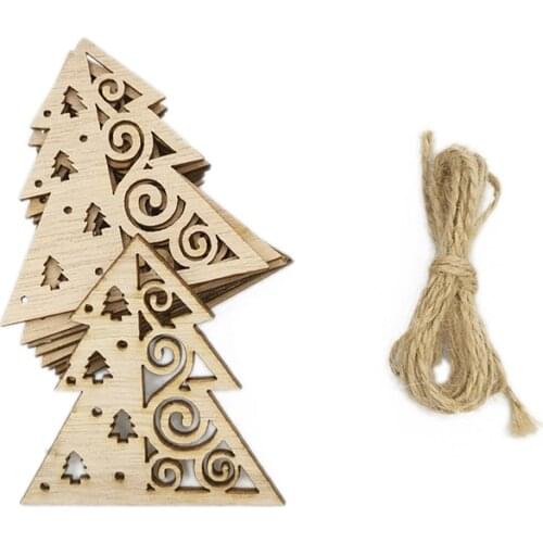10pcs Christmas Star Tree Wooden Pendants Hanging Ornaments Xmas Tree Ornament DIY Wooden Crafts for Kids Gifts
