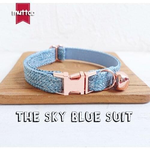 10pcs/lot MUTTCO retail with rose gold high quality metal buckle collar for cat THE SKY BLUE SUIT design 2 sizes UCC071M