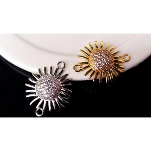 10 Pcs CZ crystal SUN Flower Double Bails Charm CZ zircon Micro pave Connector Jewelry Finding DIY Bracelet necklace making C168
