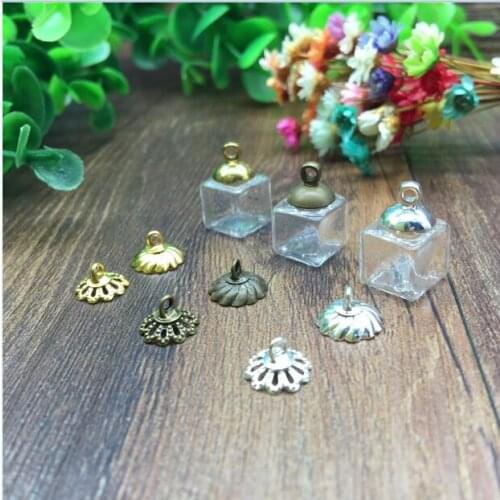 100sets/lot 10mm 3 Colors Empty Ice Cubes Small Box Square Glass Bottle with Cap DIY Jewelry, clear glass globes vial pendants