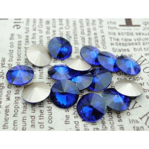 100pcs/lot Cobalt Color 8mm,10mm,12mm,14mm,16mm,18mm,20mm Chinese Top Quality Round Fancy Stone Rivoli glass beads