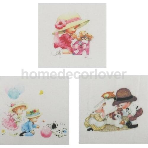 3pcs Hand Dyed Lovely Angel Cotton Linen Fabric for Patchwork Sewing Quilting Home Textile DIY Craft Decor 15x15cm