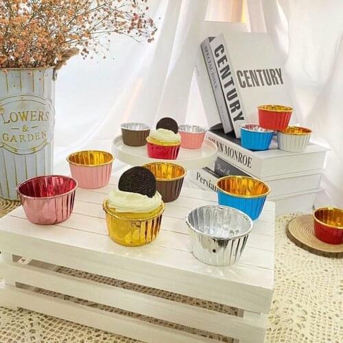 50Pcs Cupcake Paper For Birthday Wedding Party Gold and silver Cupcake Pastry Wrapper Case Gold and silver Series Wedding Desse