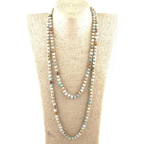 Free Shipping Fashion 6mm Semi Precious Stones Beads long Knotted Necklaces 150cm