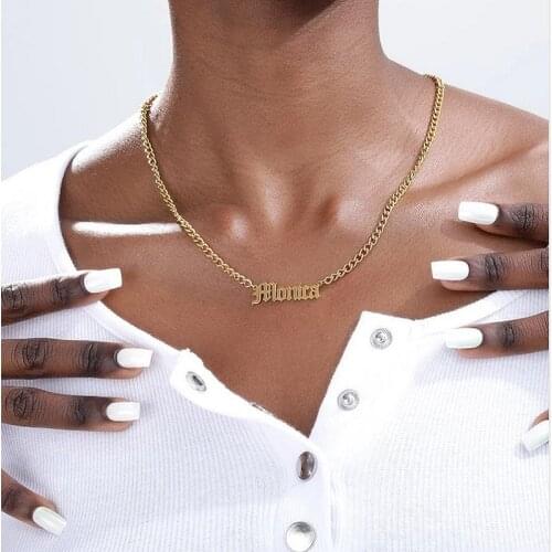 Personalized Name Necklace Stainless Steel Curb Chain Custom Old English Font Pendant Handmade Jewelry For Women Friendship gift
