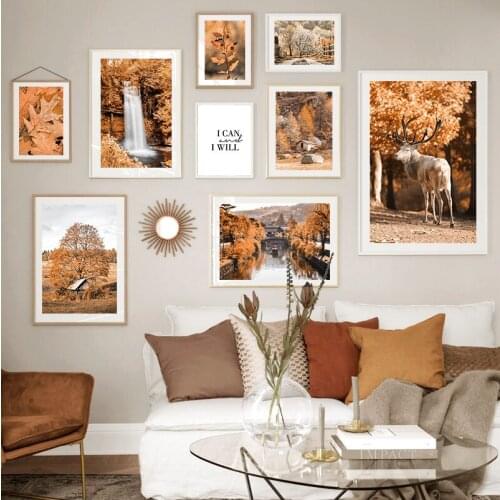 Elk Flower Autumn Leaves Mountain Church Wall Art Canvas Painting Nordic Posters And Prints Wall Pictures For Living Room Decor