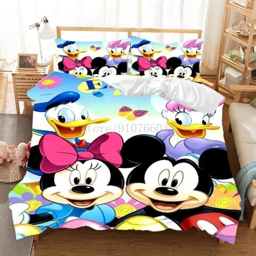 Disney Minnie Mickey Mouse Bedding Set Single Twin Queen King Size Bed Sets Children Comforter Duvet Cover Pillow Cases Gifts