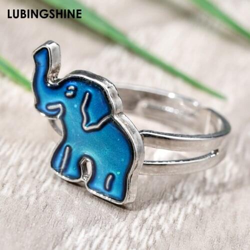 Women Elephant Turtle Mood Rings Temperature Change Colorful Color Emotion Feeling for Female Girl Party Adjustable Ring Jewelry