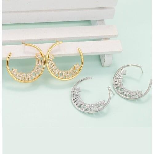 EYIKA Luxury Gold Silver Color Round AMORE Letter Women Big Stud Earrings Micro Pave Zircon Star Aros Mujer Fashion Jewelry Gift