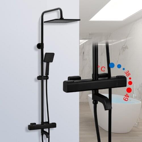 G2491-6 black shower faucets thermostatic water for bathroom mixer waterfall faucet shower thermostat tap rainfall shoower
