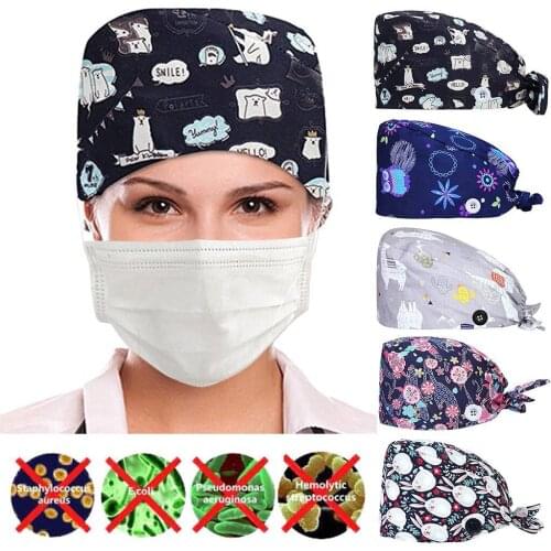 Gorro enfermera Unisex Multicolor Printing Sweat-absorbent Hats Button Work Hat Casual Scrub Cap clinical Buttons Hats Nurse