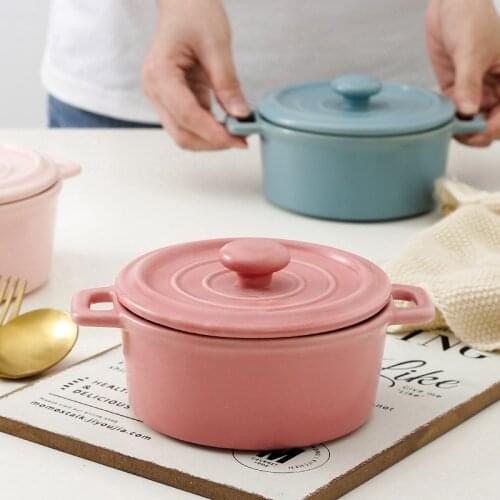 Mini Ceramic Soup Pot Crock Bowl Stockpot With Cover Stewpot Children Stew Egg Cake Kichen Cooking Cookware