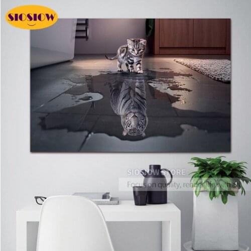 Cat Tiger 5D DIY Diamond Painting Full Drill Square Animals Round Daimond Mosaic Paintings On The Wall 3d Art Diamant Embroidery