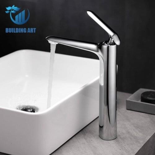 Brass Chrome/Black Bubbler Faucet Bathroom Faucet Single Hole Hot And Cold Bathroom Sink Faucetes Taps High Washbasin Faucet