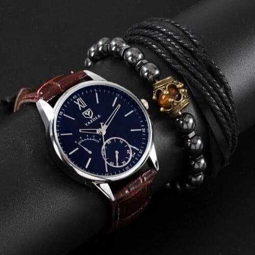 Hot Sale Men Watch Bracelet Set Fashion Gift Wrist Watch Stainless steel Case Mens Watch Quartz Wristwatch Husband Present