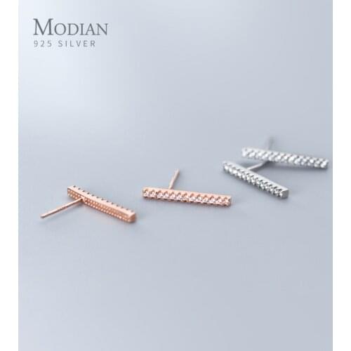 MODIAN Fashion Shiny Clear CZ Slim Ear Stick for Women 925 Sterling Silver Simple Anti-Allergy Stud Earring Fine Jewelry Bijoux