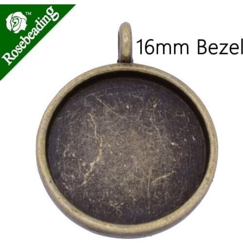 18mm Antique Bronze Plated Pendant trays,inner size 16mm,fit 16mm round glass cabochon,depth 2mm,sold 20pcs/lot-C3491