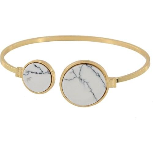 Cuff Bracelets Hot sale Adjustable Open Bracelets White Natural Stone Bangle Geometric Round Gold Color Bangles