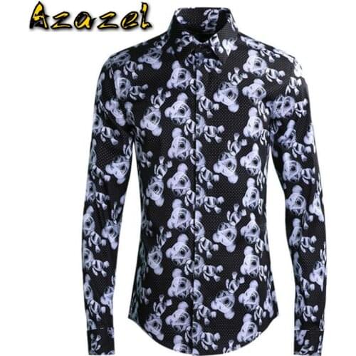 Azazel Men Shirts Luxury Mummy Puppet Allover Printing Party Mens Shirts Fashion Long Sleeve Slim Fit Mens Shirts Plus Size 4xl