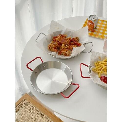 Ins style stainless steel net red Spanish seafood rice pot household fried chicken pasta double ear pan
