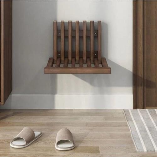 Ultra Thin Hidden Wall Hanging Folding Stool Porch Chair Shoe Changing Wall-Mounted Folding Bathroom Stool Woodware